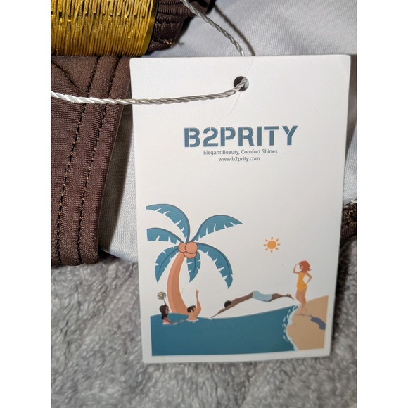 B2PRITY Tankini Swimsuit Brown Halter Neck Ruched Tummy Control Size L NWT - Picture 6 of 8